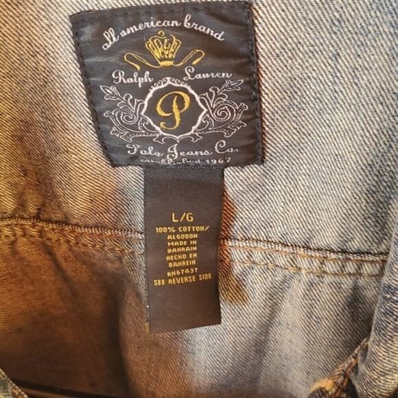 Ralph Lauren Black Label Polo Jeans Original Distress Slv Blue Sz L Jean Jacket - Picture 6 of 16